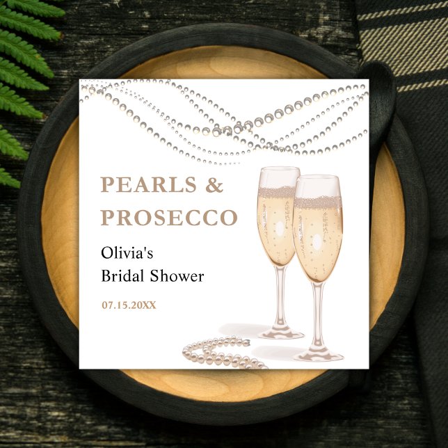 Moderne Elegante Perlen & Prosecco Brautparty Serviette (Modern Elegant Pearls & Prosecco Bridal Shower Napkins )