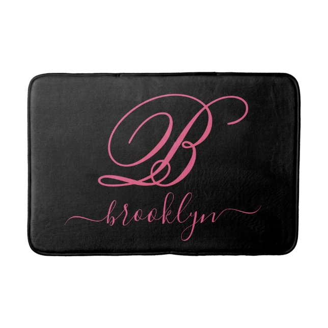 Moderne elegante Personalisierte Rosa Name Mit Mon Badematte (Vorderseite)