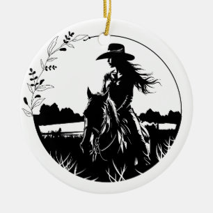 Moderne elegante Pferd Cowgirl Western Reitsport Keramik Ornament