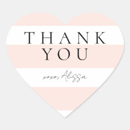 Moderne elegante Pfirsich- und Weißstreifen Herz-Aufkleber