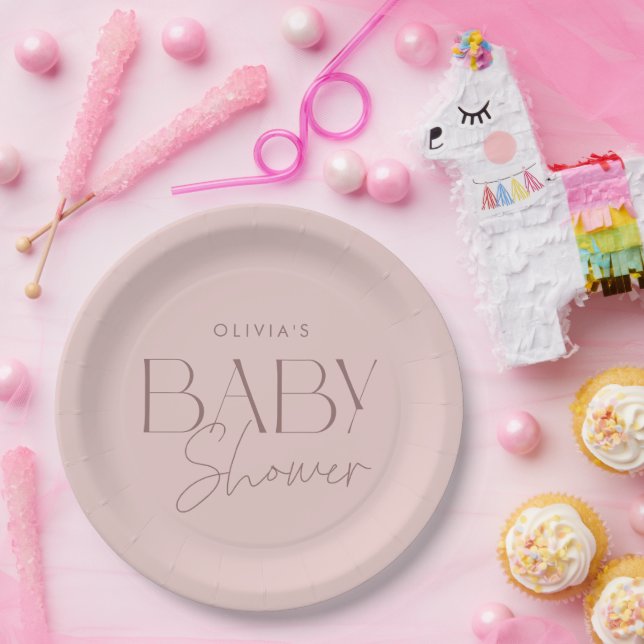 Moderne elegante Pink Script Girl Baby Dusche Pappteller (Party)