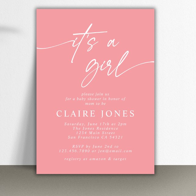 Moderne Elegante Pink The a Girl Script Baby Showe Einladung (Von Creator hochgeladen)