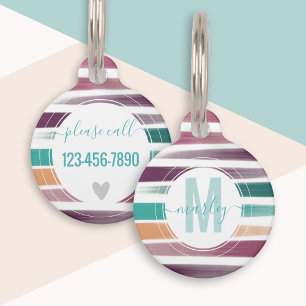Moderne Elegante Pinselstriche Dog Name Monogram Haustiermarke