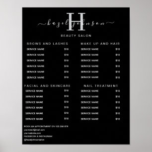 Moderne elegante Preisliste des Beauty Salons Poster