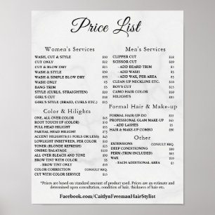 Moderne elegante Preisliste des Beauty Salons Poster
