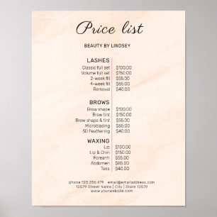 Moderne elegante Preisliste des Schönheitssalons Poster