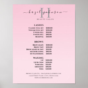 Moderne elegante Preisliste des Schönheitssalons Poster