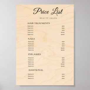 Moderne elegante Preisliste des Schönheitssalons Poster
