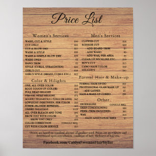 Moderne elegante Preisliste des Schönheitssalons Poster