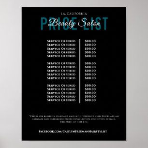 Moderne elegante Preisliste des Schönheitssalons Poster
