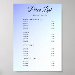 Moderne elegante Preisliste des Schönheitssalons Poster