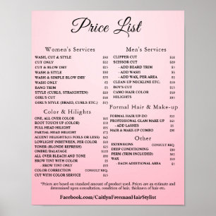 Moderne elegante Preisliste des Schönheitssalons Poster