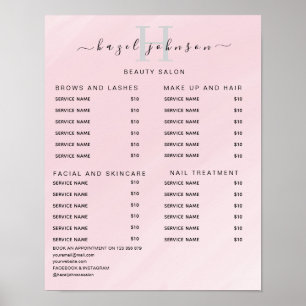 Moderne elegante Preisliste des Schönheitssalons Poster