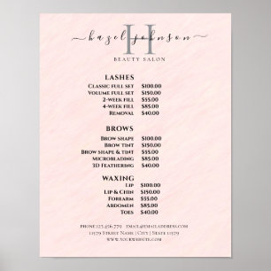 Moderne elegante Preisliste des Schönheitssalons Poster