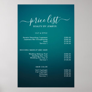Moderne elegante Preisliste des Schönheitssalons Poster