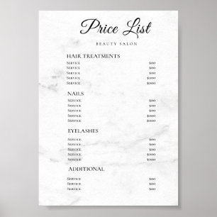 Moderne elegante Preisliste des Schönheitssalons Poster