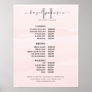 Moderne elegante Preisliste des Schönheitssalons Poster