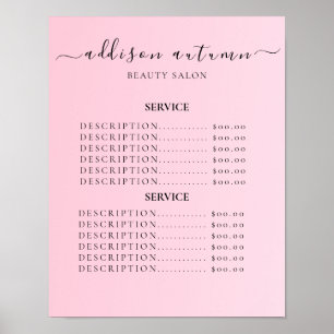 Moderne elegante Preisliste des Schönheitssalons Poster