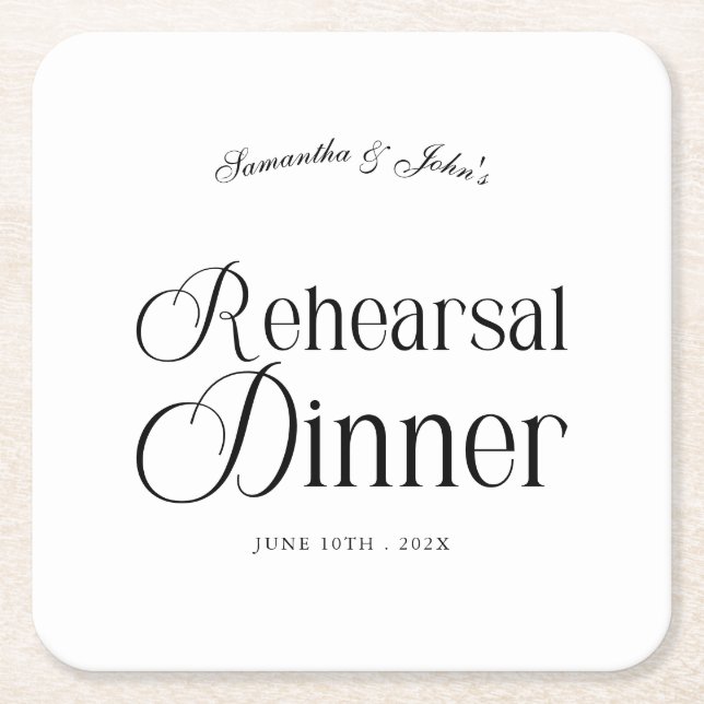 Moderne elegante Probe des Hochzeitsessens Rechteckiger Pappuntersetzer (Vorderseite)