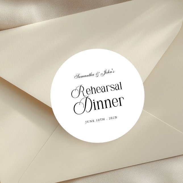Moderne elegante Probe-Dinnerparty Runder Aufkleber (Von Creator hochgeladen)
