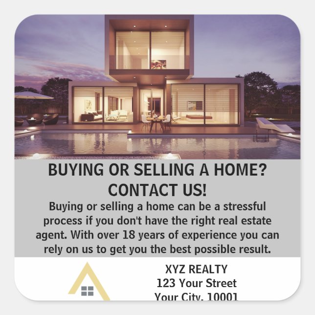 Moderne Elegante Real Anwesen Property Werbeaktion Quadratischer Aufkleber (Vorderseite)