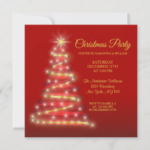 Moderne Elegante Red Gold Red Christmas Einladung