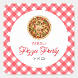 Moderne Elegante Red Pizza Party Geburtstagsparty Quadratischer Aufkleber