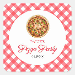 Moderne Elegante Red Pizza Party Geburtstagsparty Quadratischer Aufkleber
