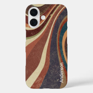 Moderne elegante Retro-Linien-Monogramm iPhone 16 Hülle