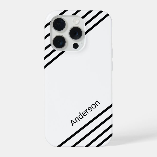 Moderne elegante Retro-Linien-Monogramm iPhone Hülle (Rückseite)