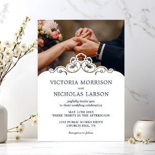 Moderne Elegante Rings Floral Classic Wedding Einladung