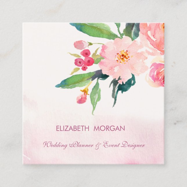 Moderne elegante romantische Aquarellfarben-Blume Quadratische Visitenkarte (Vorderseite)