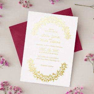 Moderne Elegante Romantische Blumenkranz-Hochzeit Folieneinladung