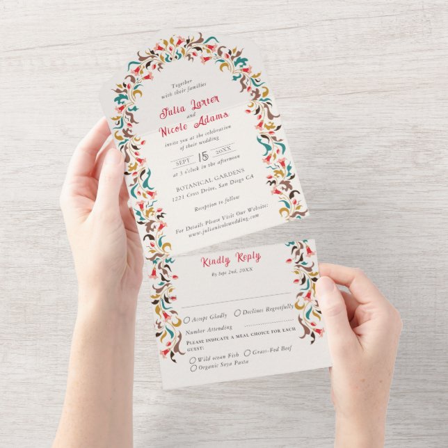 Moderne elegante romantische Blumenzeremonie All In One Einladung (Abreißen)