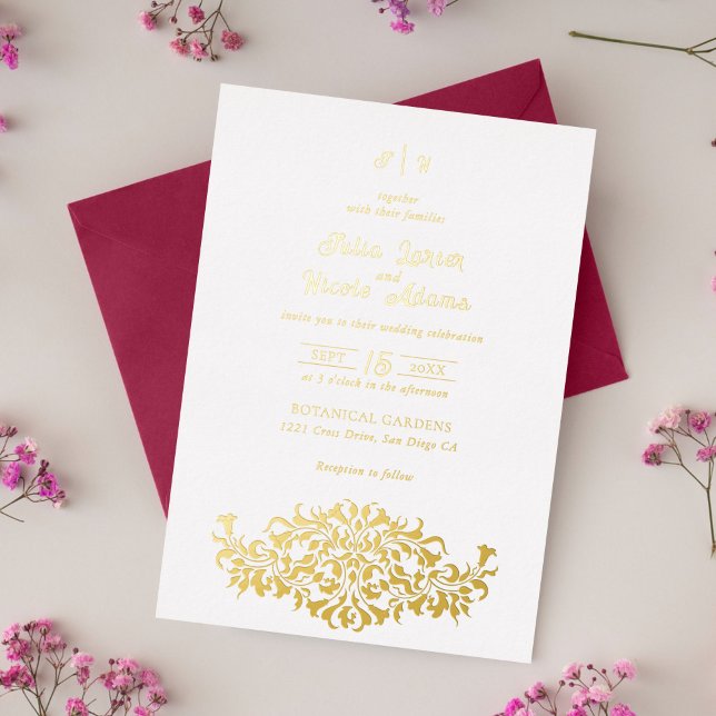 Moderne elegante romantische Blumenzeremonie Folieneinladung (Von Creator hochgeladen)