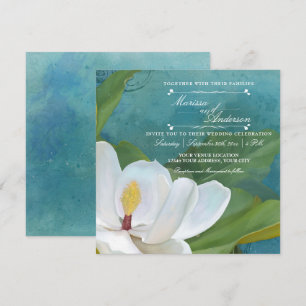 Moderne Elegante Romantische Magnolia Blumentypogr Einladung
