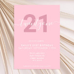 Moderne elegante Rosa 21. Geburtstagsfeier Einladung<br><div class="desc">Modern mädchin pink 21. Geburtstag Einladung. Minimalistisches 21. Geburtstag Einladung Design mit eleganten Kalligraphie handgeschriebenen Skript-Schriftart.</div>