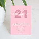 Moderne elegante Rosa 21. Geburtstagsfeier Einladung<br><div class="desc">Modern mädchin pink 21. Geburtstag Einladung. Minimalistisches 21. Geburtstag Einladung Design mit eleganten Kalligraphie handgeschriebenen Skript-Schriftart.</div>