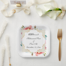 Moderne elegante rosa Blume Nikah muslimische Einl Pappteller