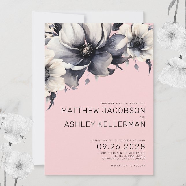 Moderne elegante rosa Blumenhochzeit Einladung (Modern Elegant Boho Watercolor Pink Floral Wedding Invitation)