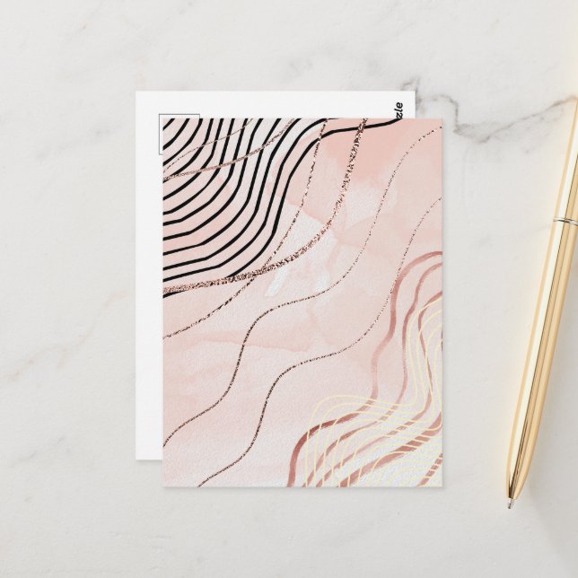 Moderne Elegante Rosa Bohemische Rose Gold Postkarte (Vorderseite/Rückseite Beispiel)
