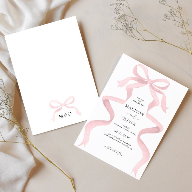 Moderne elegante Rosa-Bow-Monogramm-Hochzeit Einladung (Von Creator hochgeladen)