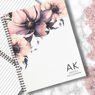 Moderne elegante rosa florale Initiale Monogramm Notizbuch