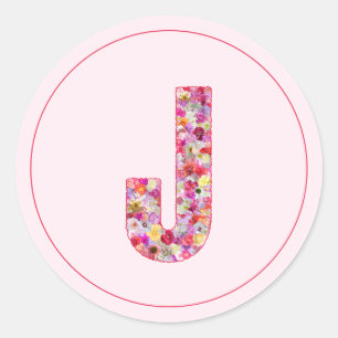 Moderne elegante rosa florale Monogramm Buchstabe Runder Aufkleber