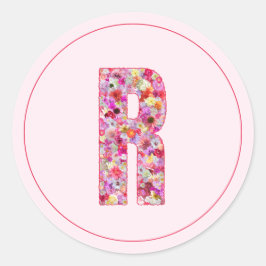 Moderne elegante rosa florale Monogramm Buchstabe  Runder Aufkleber