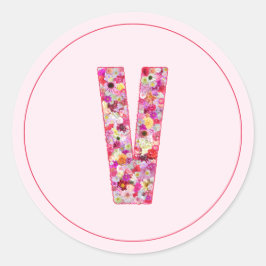 Moderne elegante rosa florale Monogramm Buchstabe  Runder Aufkleber