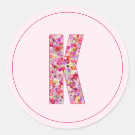 Moderne elegante rosa florale Monogramm Buchstabe  Runder Aufkleber