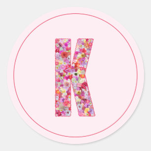 Moderne elegante rosa florale Monogramm Buchstabe Runder Aufkleber