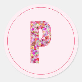 Moderne elegante rosa florale Monogramm Buchstabe  Runder Aufkleber