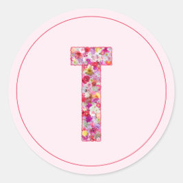 Moderne elegante rosa florale Monogramm Buchstabe  Runder Aufkleber